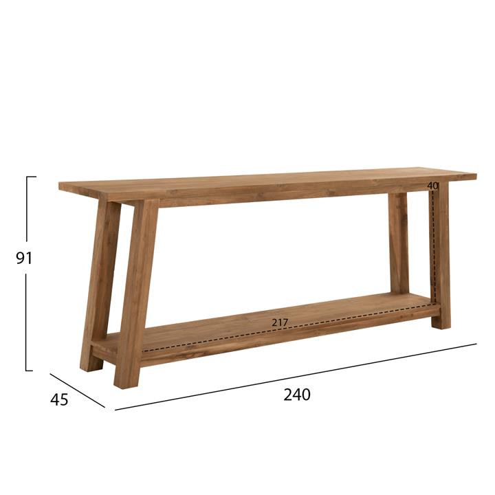 CONSOLE NO DRAWER HM9554 MADE OF RECYCLED TEAK WOOD 240x45x91Hcm.