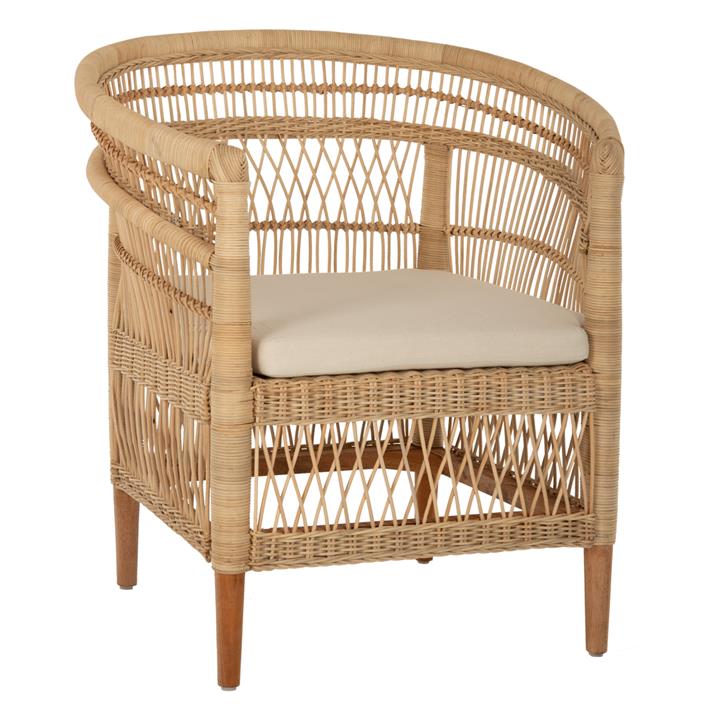 ARMCHAIR HM9566 MAHOGANY WOOD-RATTAN-WHITE CUSHION 80x70x86Hcm.