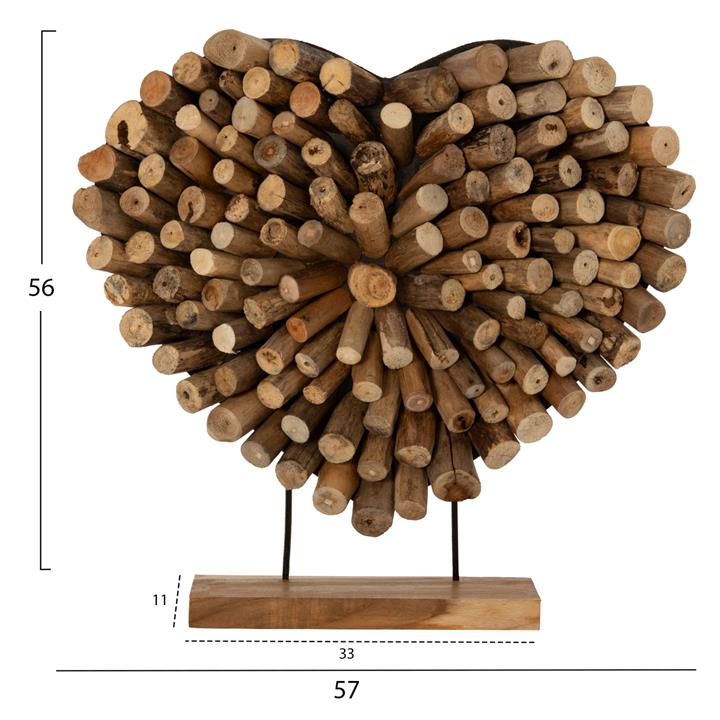 TABLE DECORATION HM7911 HEART SHAPE TEAK BRANCH WOOD IN NATURAL COLOR 57x5x56Hcm.