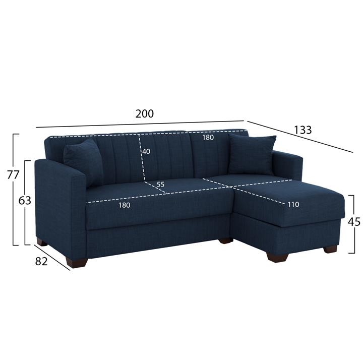 CORNER SOFA-BED GHUFRAN HM3244.07 REVERSIBLE WITH STORAGE SPACE-BLUE FABRIC 200x133x77Hcm.