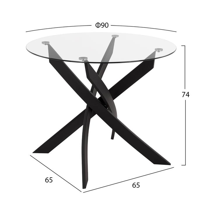 DINING SET 5PCS HM11095.01 TABLE WITH TEMPERED GLASS Φ90X74Hcm & 4 CHAIRS WITH GREY VELVET