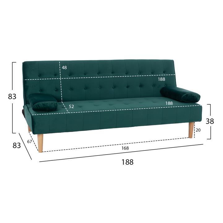 WANDA SOFA BED HM3149.13 WITH GREEN VELVET 188X83X83Y cm.