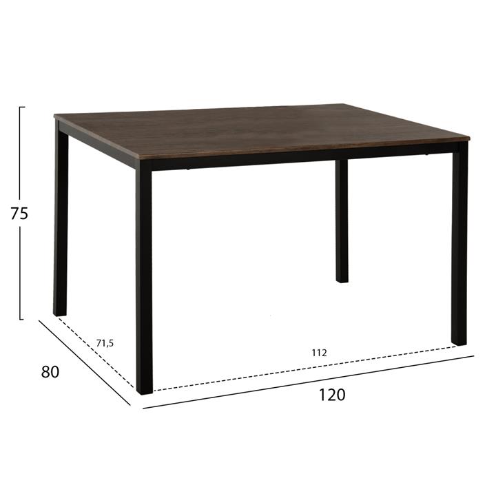 DINING TABLE GOOSE HM9532 WALNUT MDF-BLACK METAL LEGS 120X70Χ75Hcm.