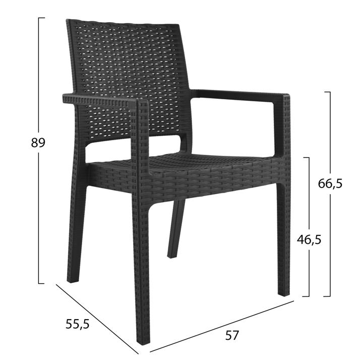 Chair with arms Polypropylene Dark Grey HM5134.01 57x55,5x89 cm