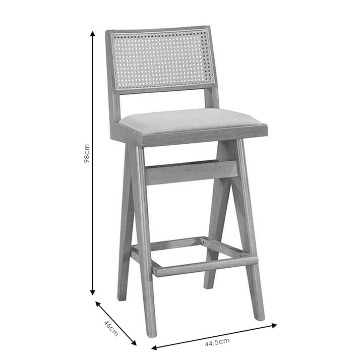 Bar stool with arms Winslow pakoworld wood rubberwood black-pvc rattan natural-fabric gray