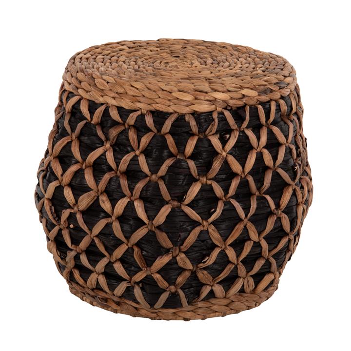 STOOL TEOFILO HM7869 IN NATURAL AND BLACK-HYDROHYACINTH MAT Φ43x38Hcm.