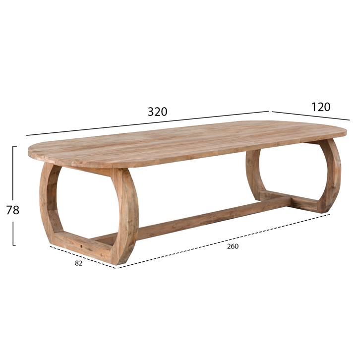 OUTDOOR DINING TABLE HM9561 SOLID RECYCLED TEAK WOOD IN NATURAL COLOR 320x120x78Hcm.