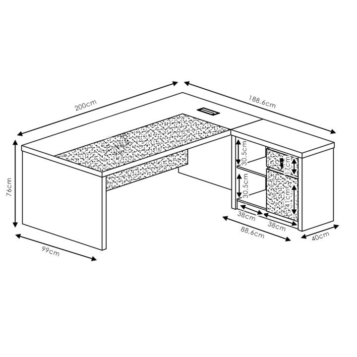 Work desk professional Oscar pakoworld reversible walnut-charcoal 200x188,6x76cm