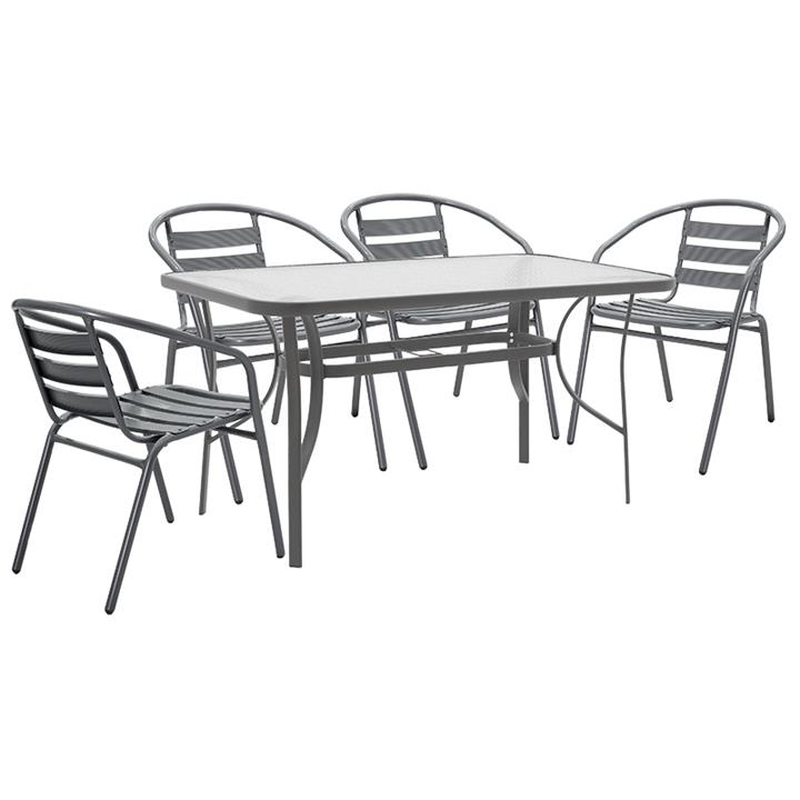 Garden dining set 5pcs Ensure-Tade pakoworld metal-glass dark grey 140x80x70cm