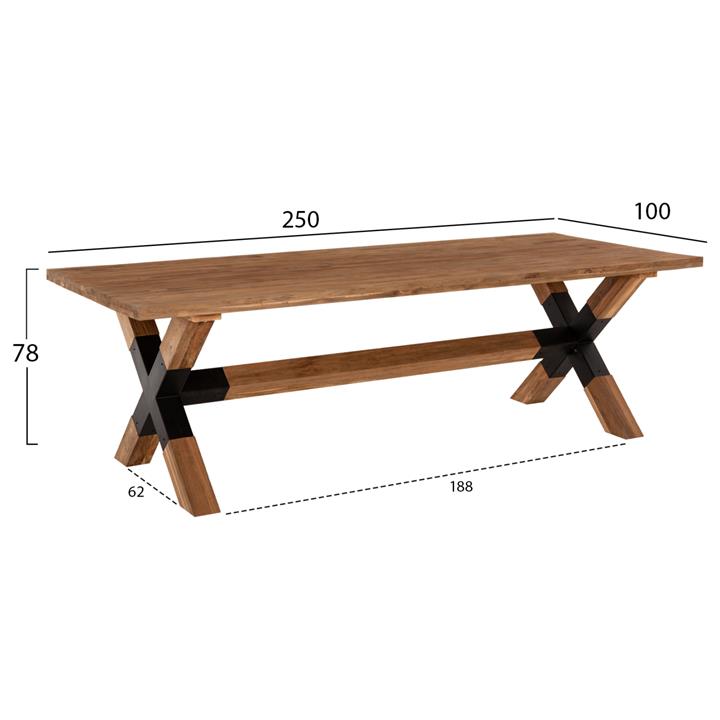 DINING TABLE HM9557 SOLID RECYCLED TEAK WOOD-LEGS WITH METAL 250x100x78Hcm.