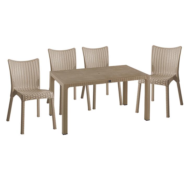 Τραπεζαρία κήπου Explore-Confident pakoworld σετ 5τεμ PP cappuccino 150x90x73,5εκ.