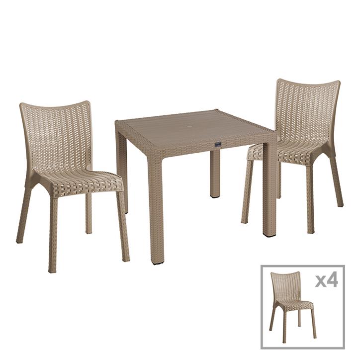 Garden dining set Explore-Confident pakoworld set 5pieces PP cappuccino 90x90x73,5cm