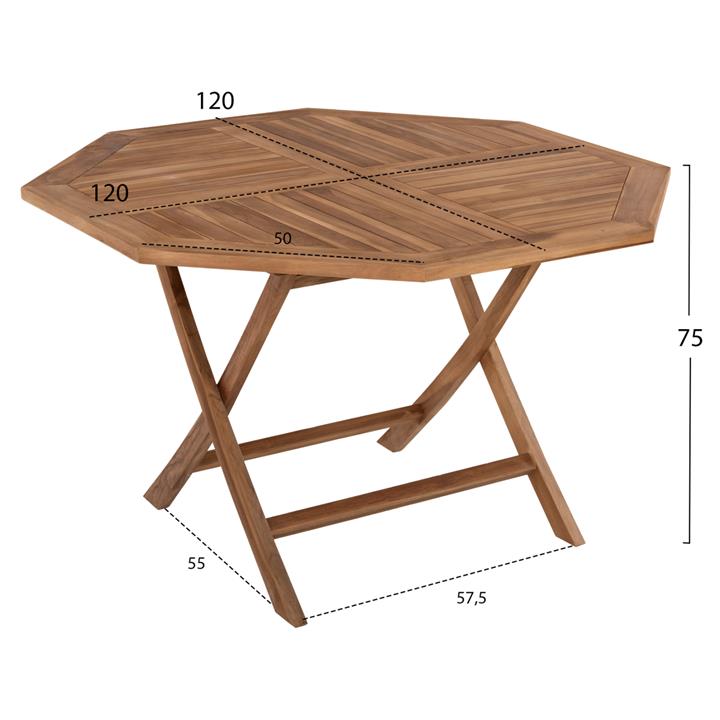 OUTDOOR POLYGON DINING TABLE KENDALL HM9545 FOLDABLE TEAK IN NATURAL COLOR 120x120x75Hcm.