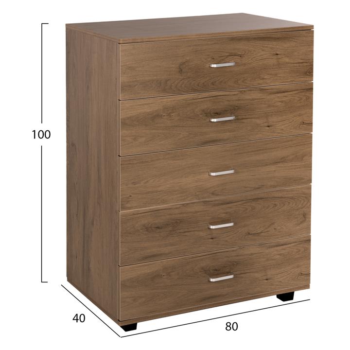 CHEST OF DRAWERS HM8995.05 5-DRAWER -MELAMINE IN WALNUT 80Χ40Χ100Hcm.