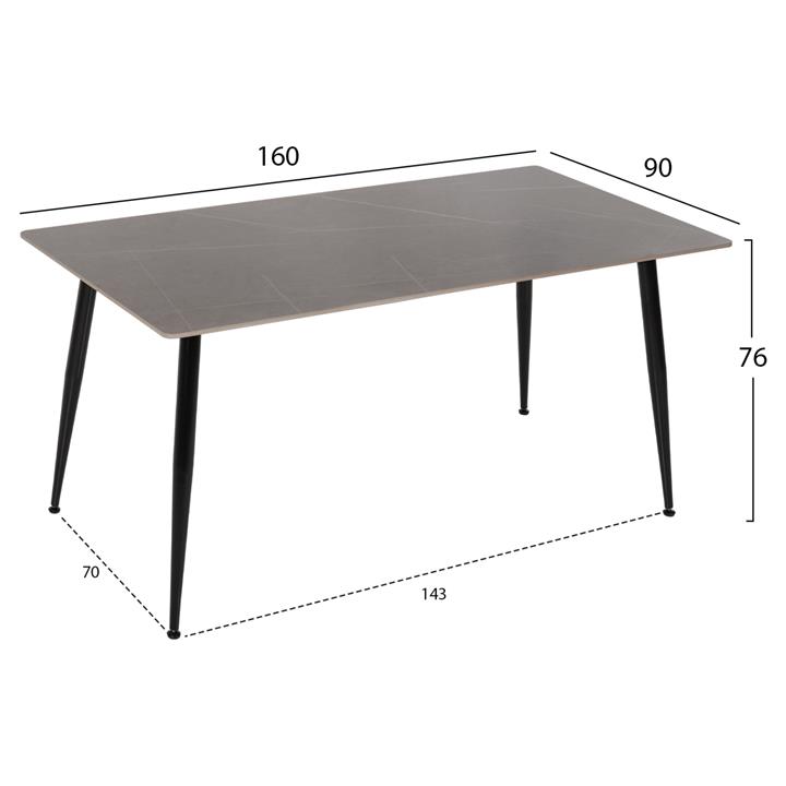DINING TABLE HM8588.01 SINTERED STONE TABLETOP IN GREY MARBLE LOOK-BLACK METAL LEGS 160x90x76Hcm.
