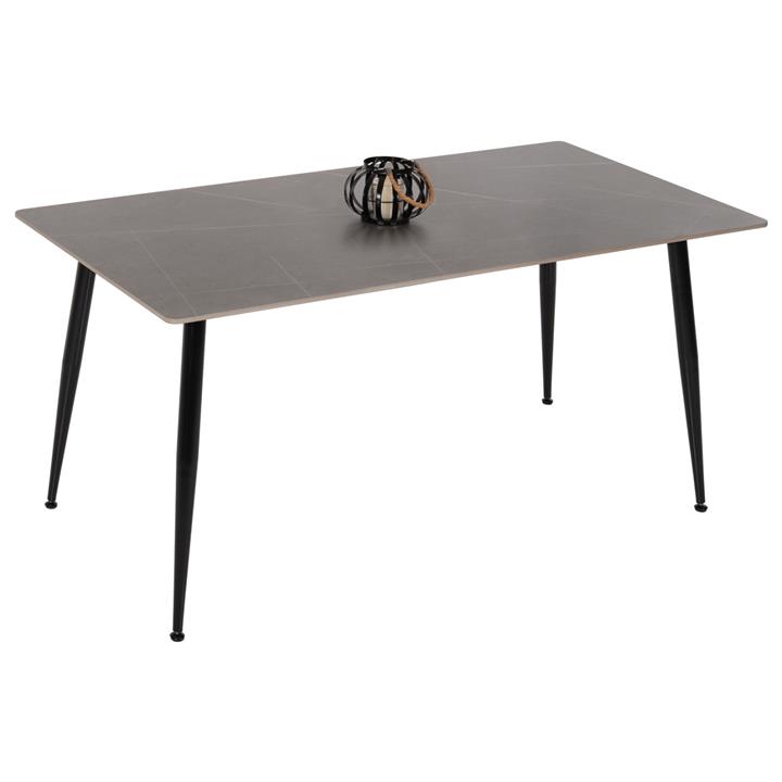 DINING TABLE HM8588.01 SINTERED STONE TABLETOP IN GREY MARBLE LOOK-BLACK METAL LEGS 160x90x76Hcm.