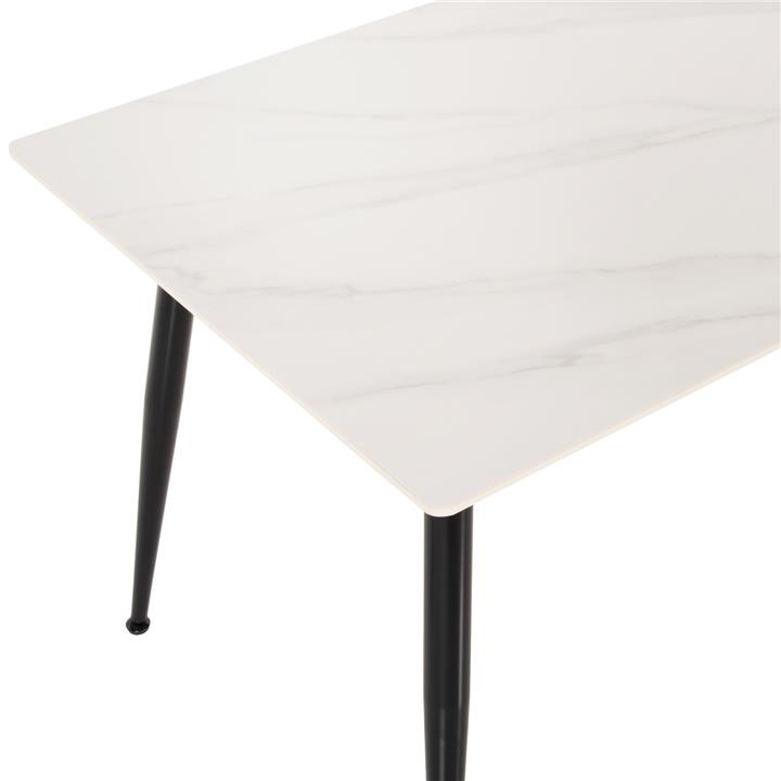 DINING TABLE HM9588.02 SINTERED STONE WHITE MARBLE LOOK-BLACK METAL LEGS 160x80x76Hcm.