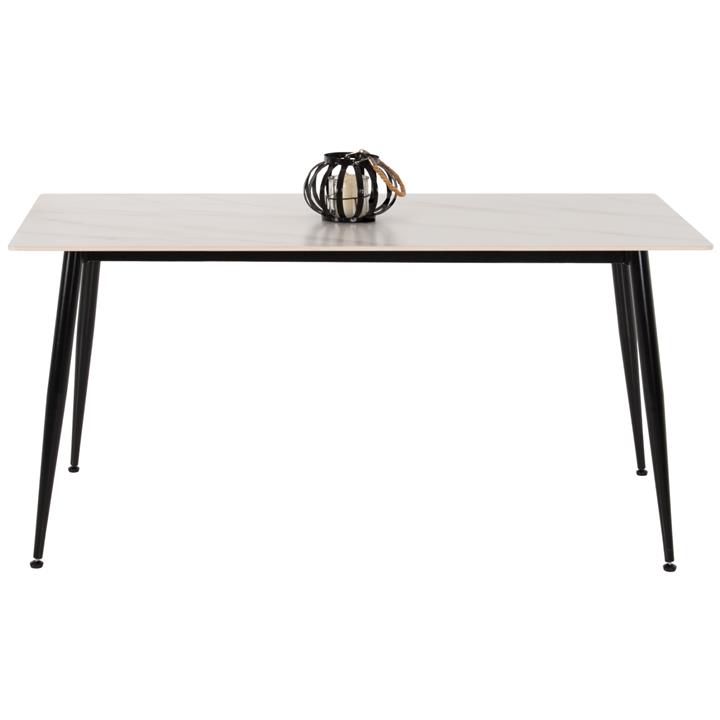 DINING TABLE HM9588.02 SINTERED STONE WHITE MARBLE LOOK-BLACK METAL LEGS 160x80x76Hcm.