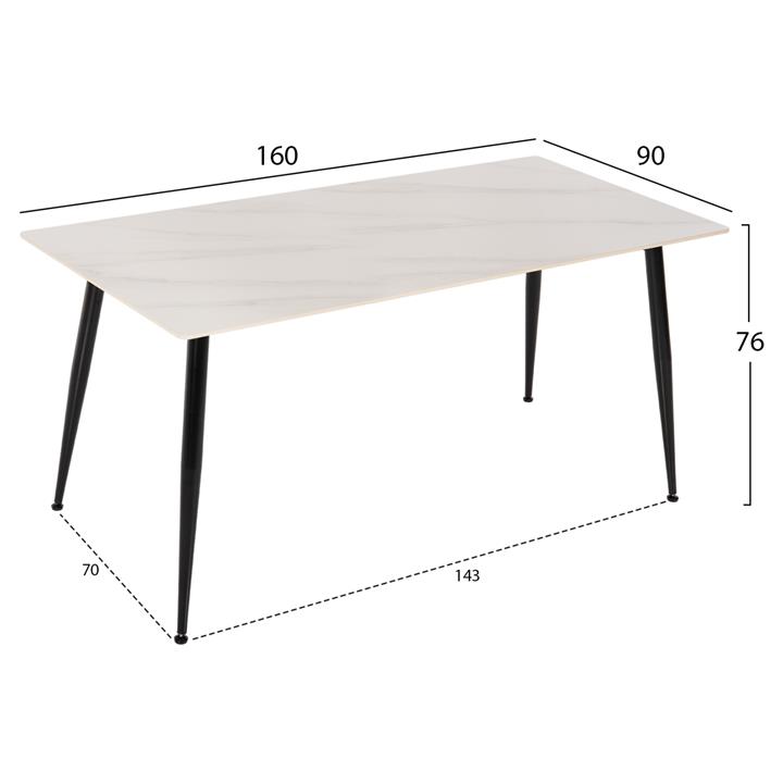 DINING TABLE HM9588.02 SINTERED STONE WHITE MARBLE LOOK-BLACK METAL LEGS 160x80x76Hcm.