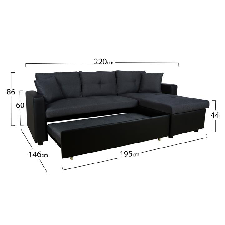 Corner Sofa Bed  Wayne 220x146x86 HM3028.01 Grey with Black PU