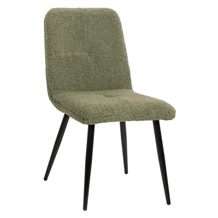 CHAIR SHELLY HM8590.03 TEDDY FABRIC IN PISTACHIO GREEN-BLACK METAL LEGS 48x64x87Hcm.