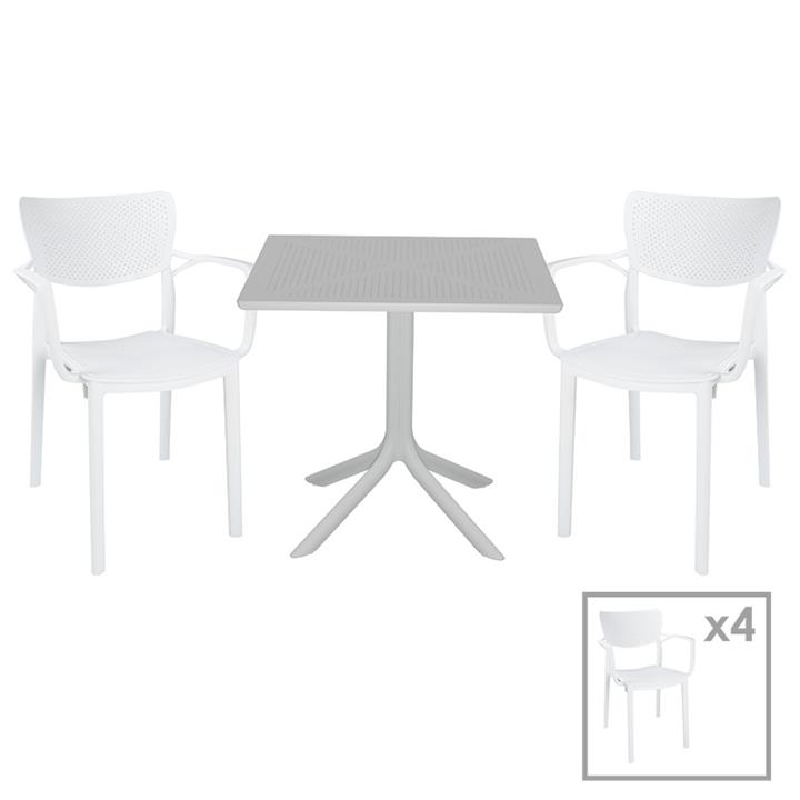 Garden dining set Groovy-Fontline pakoworld set 5pieces PP white 80x80x74,5cm