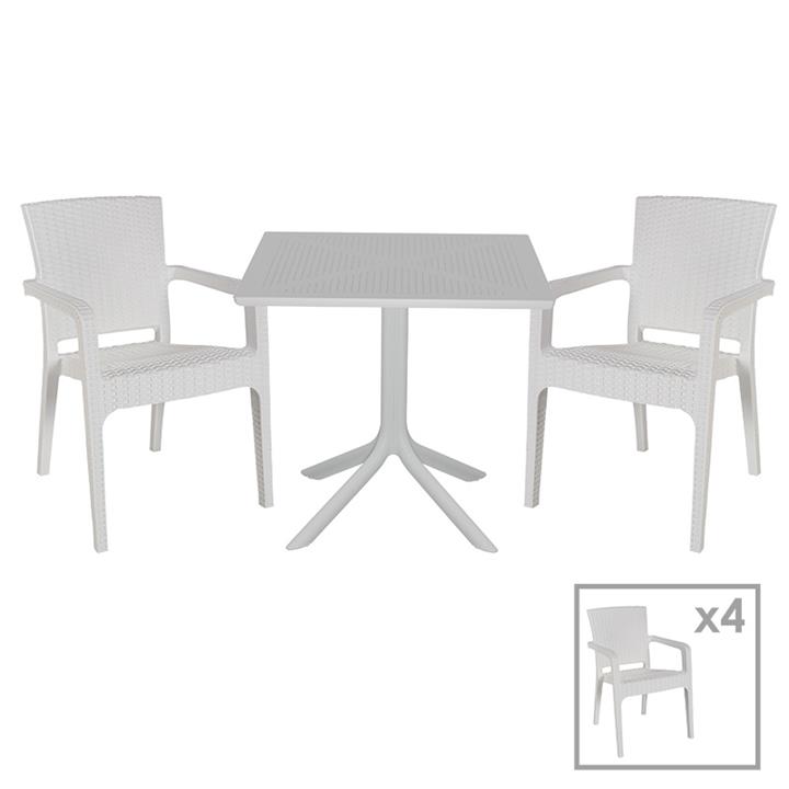 Τραπεζαρία κήπου Groovy-Halcyon pakoworld σετ 5τεμ PP λευκό 80x80x74,5εκ.
