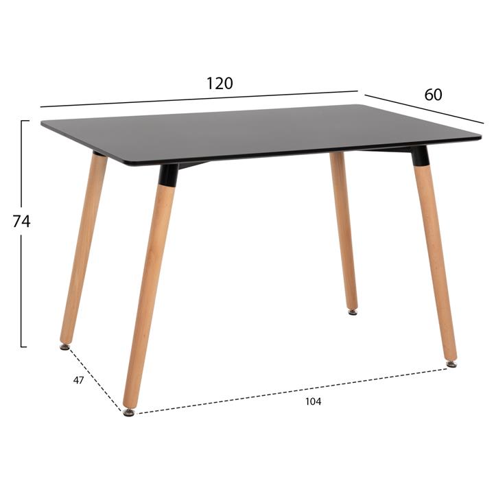 DINING TABLE MINIMAL HM8581.02 BLACK MDF-BEECH WOOD LEGS IN NATURAL COLOR 120Χ60X74Hcm.