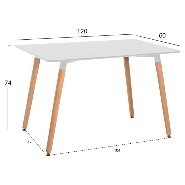 DINING TABLE MINIMAL HM8581.01 WHITE MDF-BEECH WOOD LEGS IN NATURAL COLOR 120Χ60X74Hcm.