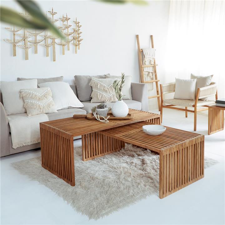 COFFEE TABLE SET OF 2 HM9548 TEAK WOOD IN NATURAL COLOR 116x60x46,5Hcm.