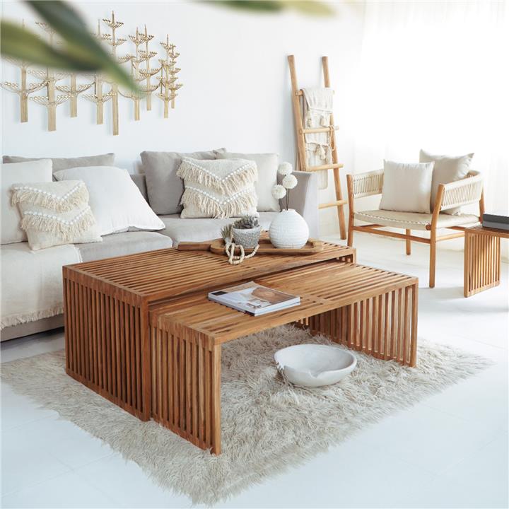 COFFEE TABLE SET OF 2 HM9548 TEAK WOOD IN NATURAL COLOR 116x60x46,5Hcm.