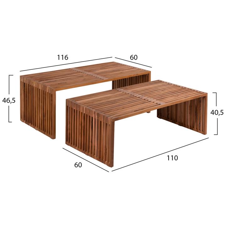 COFFEE TABLE SET OF 2 HM9548 TEAK WOOD IN NATURAL COLOR 116x60x46,5Hcm.
