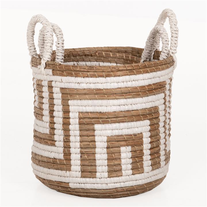 2-PIECE SET OF DECORATIVE BASKETS HM7846.01 MENDONG GRASS IN NATURAL-WHITE COLOR Φ36x32-40Hcm.