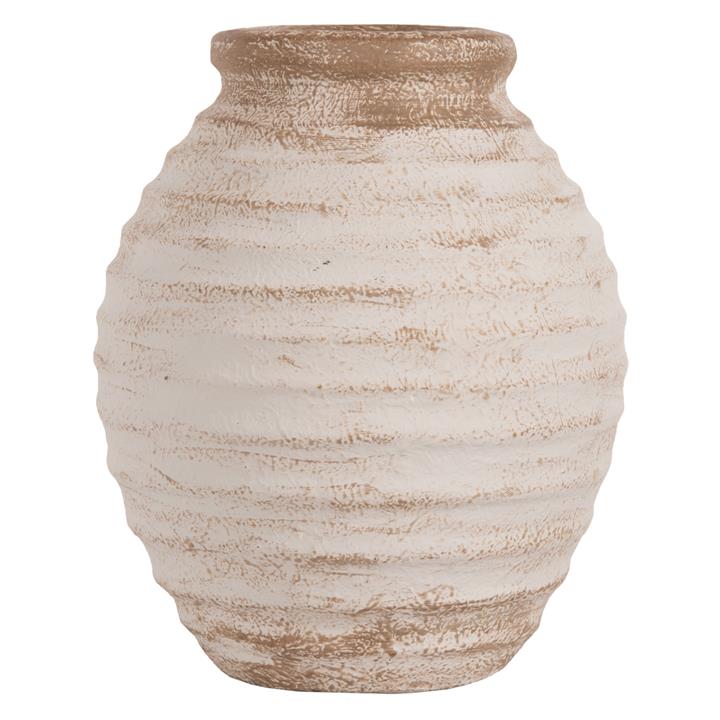 DECORATIVE VASE HM7940 TERRACOTTA IN ANTIQUE WHITE-BEIGE COLORING Φ20x25Hcm.