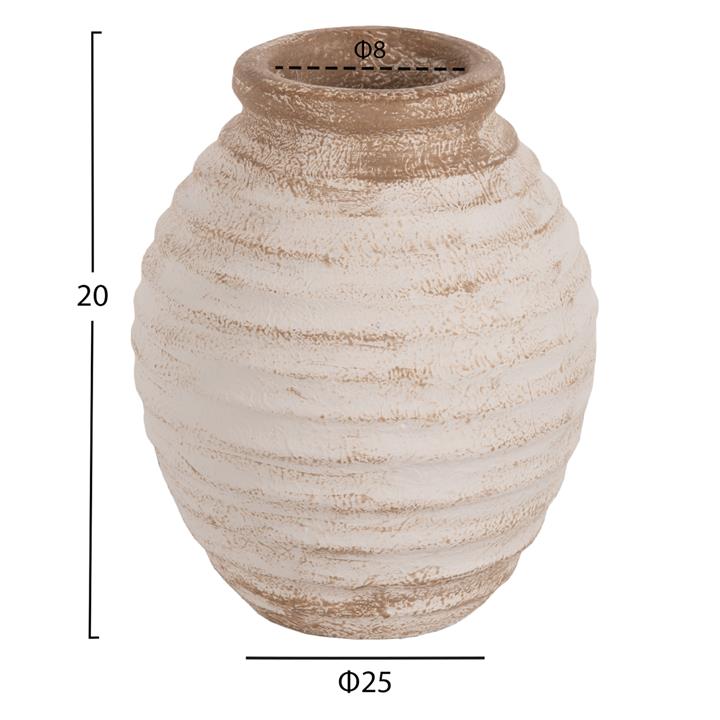 DECORATIVE VASE HM7940 TERRACOTTA IN ANTIQUE WHITE-BEIGE COLORING Φ20x25Hcm.