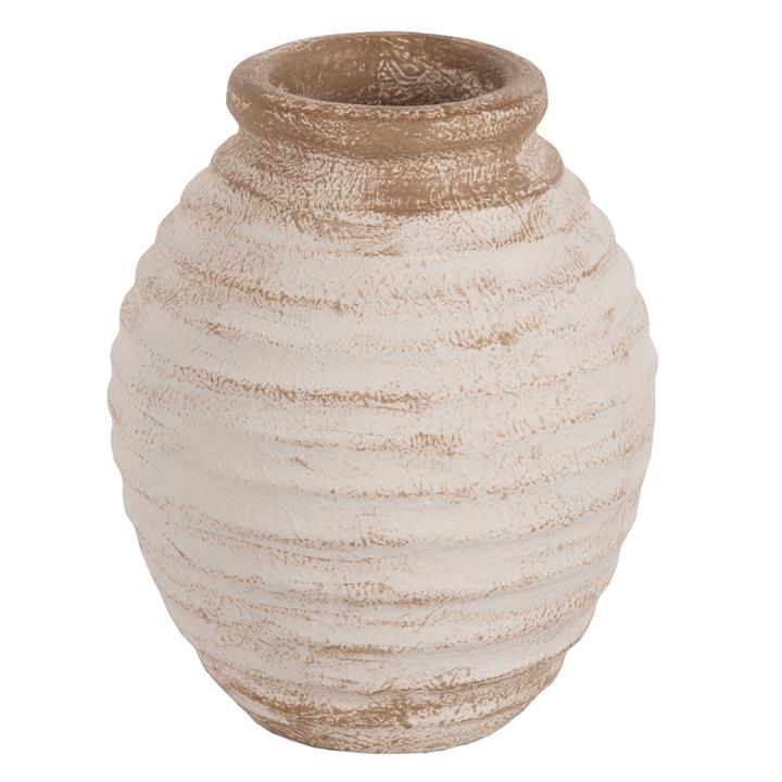 DECORATIVE VASE HM7940 TERRACOTTA IN ANTIQUE WHITE-BEIGE COLORING Φ20x25Hcm.