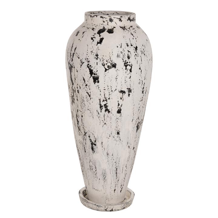 DECORATIVE FLOOR VASE WITH SAUCER-BASE HM7927 TERRACOTTA IN WHITE PATINA Φ55x120Hcm.