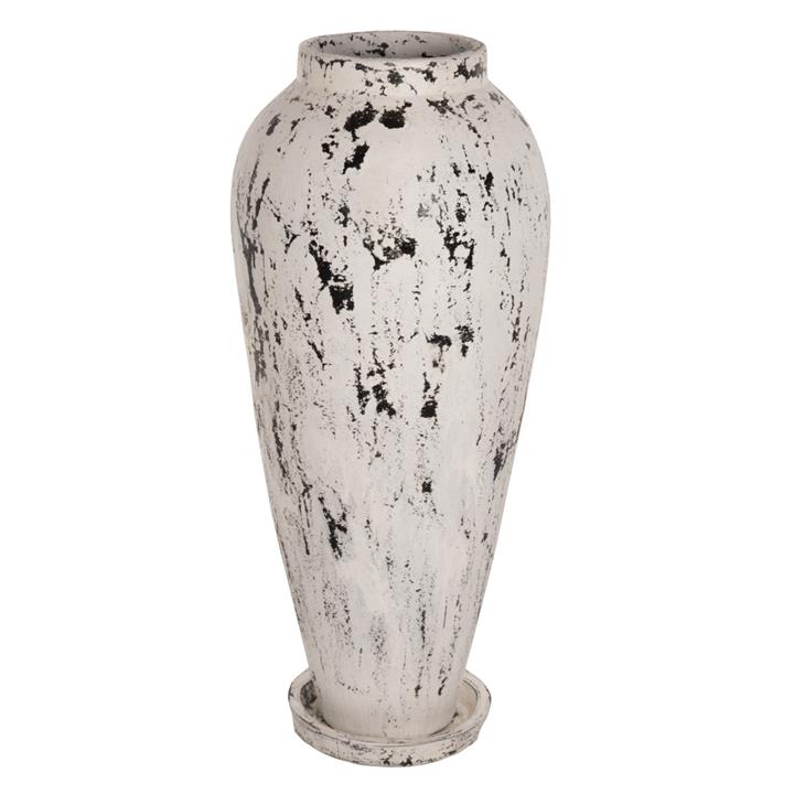 DECORATIVE FLOOR VASE WITH SAUCER-BASE HM7927 TERRACOTTA IN WHITE PATINA Φ55x120Hcm.