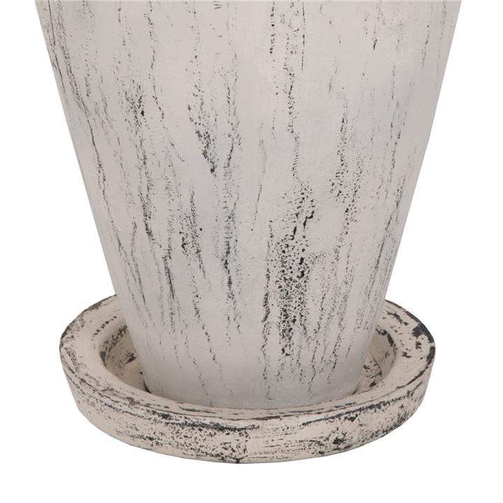 DECORATIVE FLOOR VASE WITH SAUCER-BASE HM7938 TERRACOTTA IN WHITE PATINA Φ40x80Hcm.