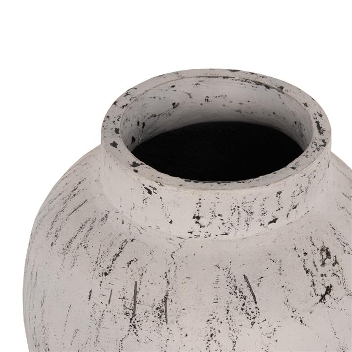 DECORATIVE FLOOR VASE WITH SAUCER-BASE HM7938 TERRACOTTA IN WHITE PATINA Φ40x80Hcm.