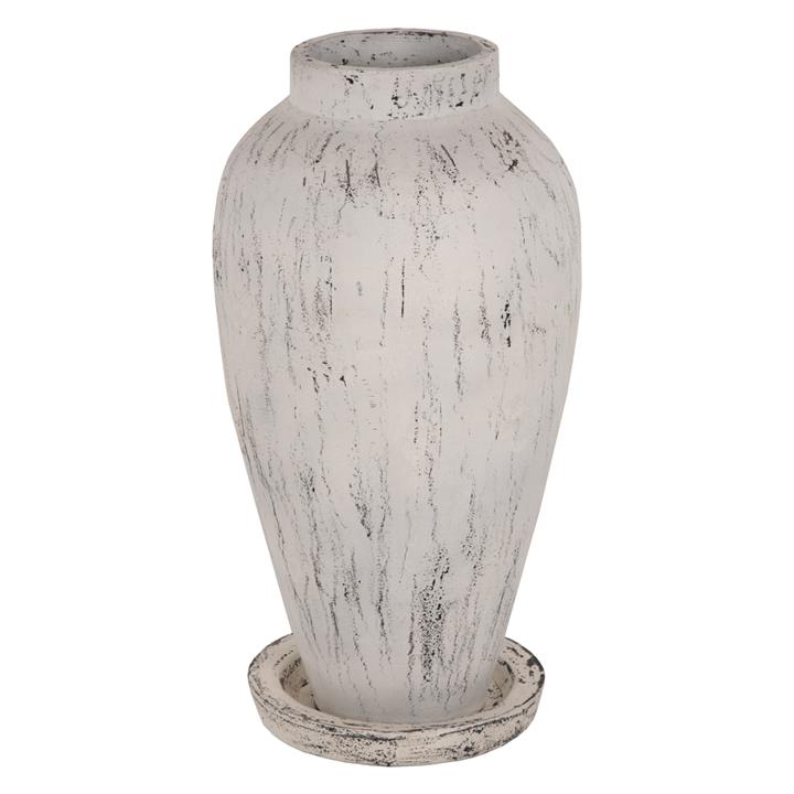 DECORATIVE FLOOR VASE WITH SAUCER-BASE HM7938 TERRACOTTA IN WHITE PATINA Φ40x80Hcm.