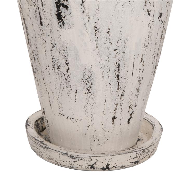 DECORATIVE FLOOR VASE WITH SAUCER-BASE HM7937 TERRACOTTA IN WHITE PATINA Φ45x100Hcm.
