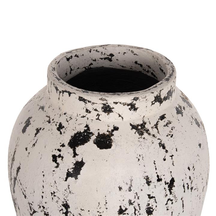 DECORATIVE FLOOR VASE WITH SAUCER-BASE HM7937 TERRACOTTA IN WHITE PATINA Φ45x100Hcm.