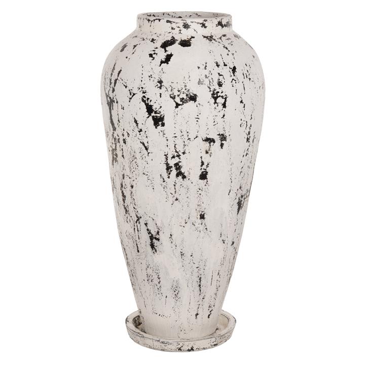 DECORATIVE FLOOR VASE WITH SAUCER-BASE HM7937 TERRACOTTA IN WHITE PATINA Φ45x100Hcm.