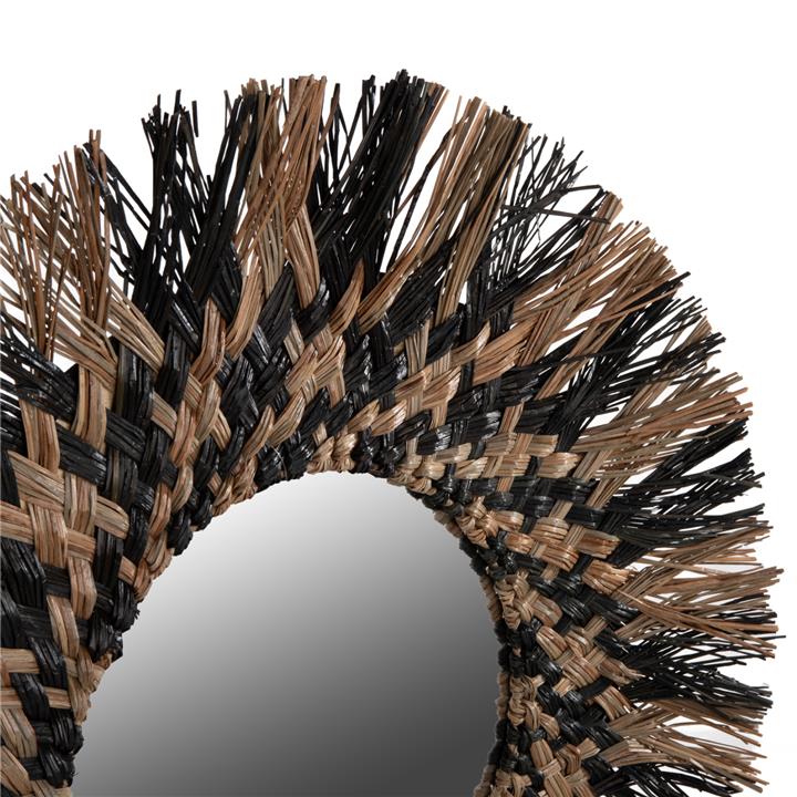WALL MIRROR ROUND HM7833 KNITTED MENDONG GRASS FRAME IN BLACK&NATURAL COLOR Φ70cm.
