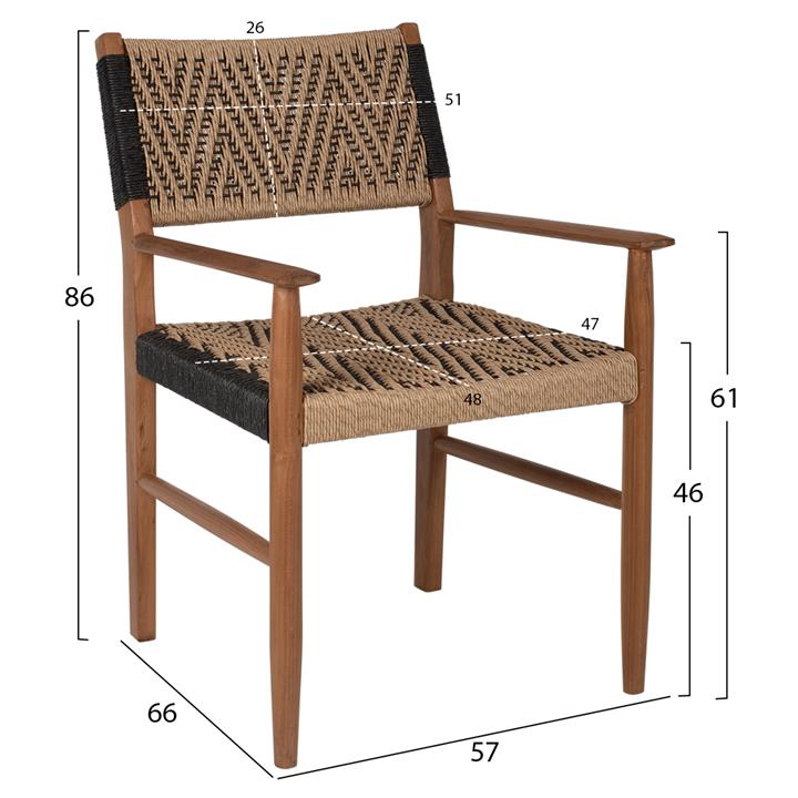DINING ARMCHAIR TEAK WOOD SYNTHETIC ROPE 57X67X86Hcm.HM9383.01