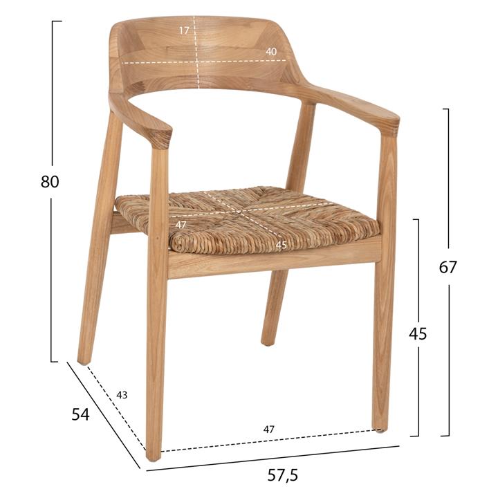 ARMCHAIR KINGSLEY HM9634.01 SUNGKAI WOOD & STRAW MATT IN NATURAL COLOR 57,5x54x80Hcm.