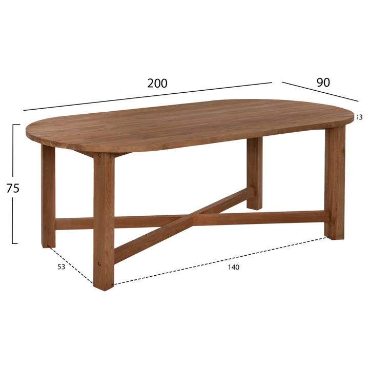 DINING TABLE KUTAI HM9640 RECYCLED TEAK WOOD IN NATURAL COLOR 200x90x75Ηcm.