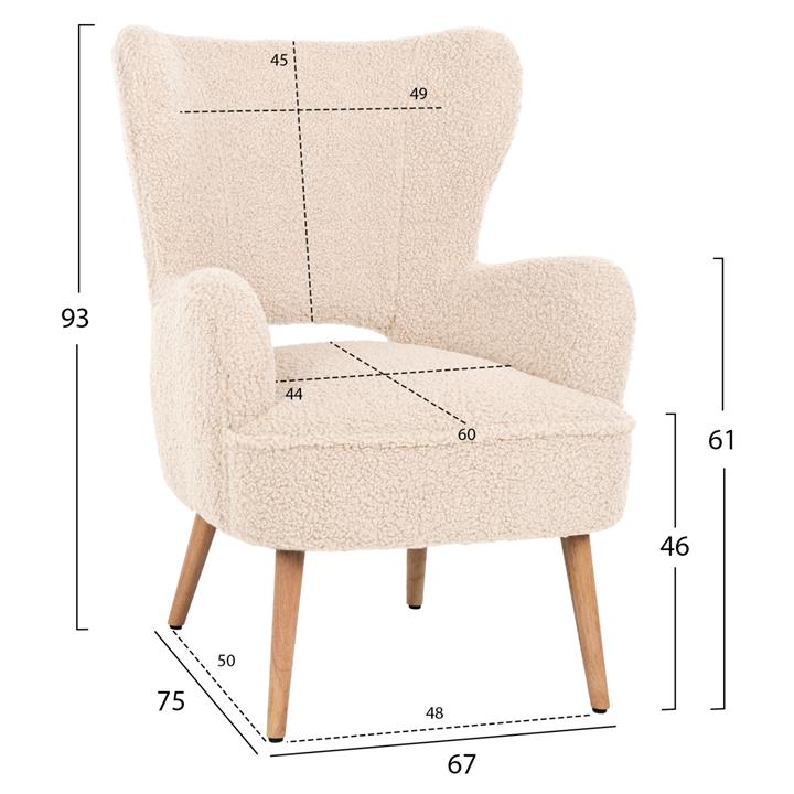 ARMCHAIR MYLIE HM8394.23 WHITE BOUCLE FABRIC 66X75X93Hcm.