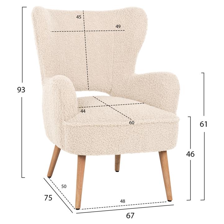 ARMCHAIR MYLIE HM8394.23 ECRU BOUCLE FABRIC 66X75X93Hcm.